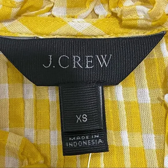 J. Crew Blouse Top Ruffled Popover Mini Window Pane Yellow Size XS NWOT - Picture 8 of 9
